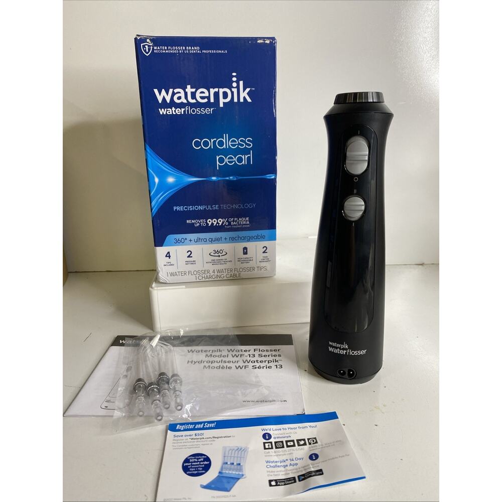 Waterpik Portable Cordless Pearl Water Flosser - Black, 4 Tips - Read Me